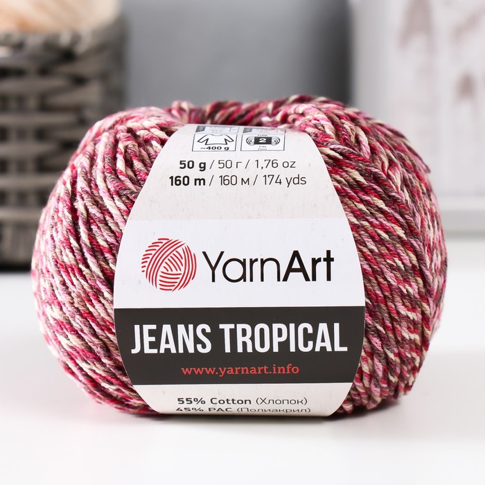 

Пряжа "Jeans Tropical" 55% хлопок, 45% полиакрил 160м/50гр (619 св.беж-брусника)