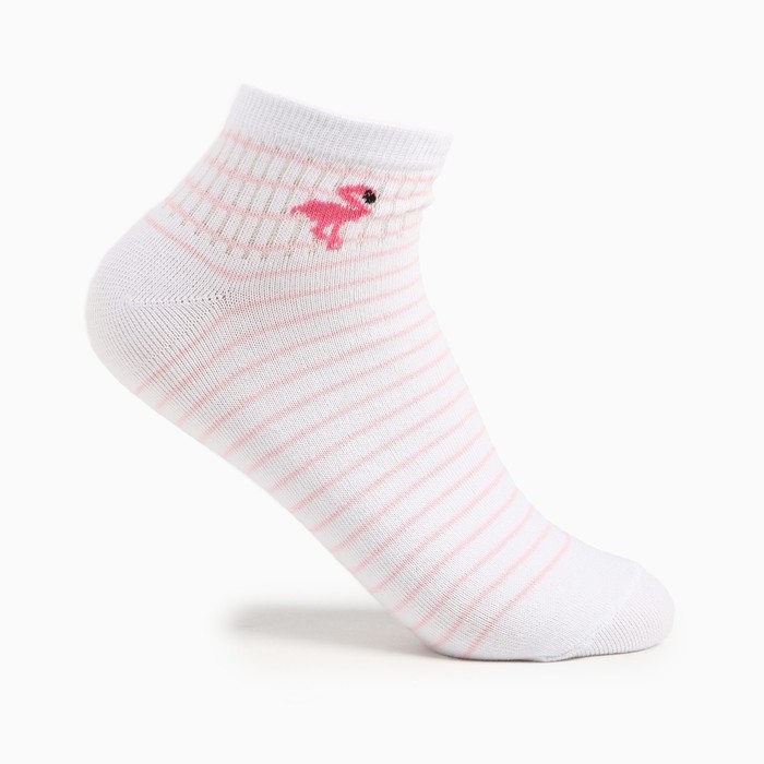 Носки женские укороченные  Фламинго, цвет белый/розовый, размер 23-25