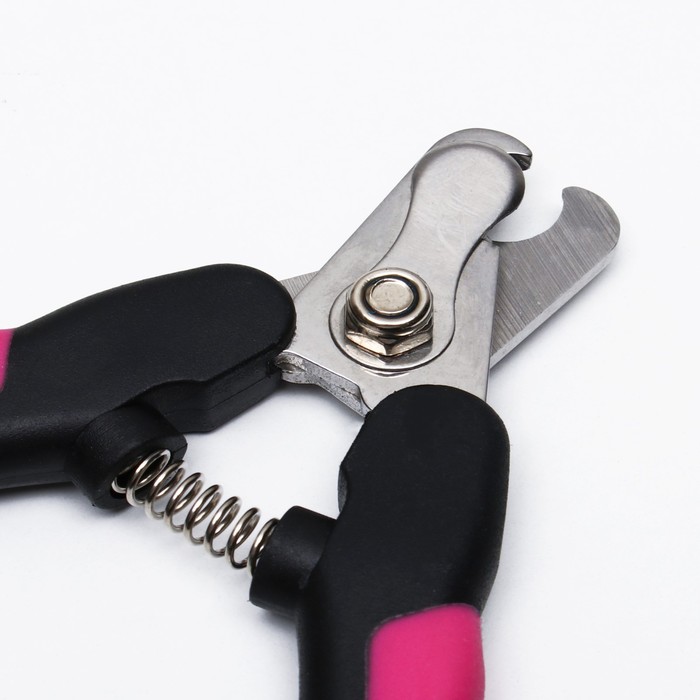 Когтерез боковой с нескользящими ручками, средний, отверстие 9 мм, чёрно-розовый
