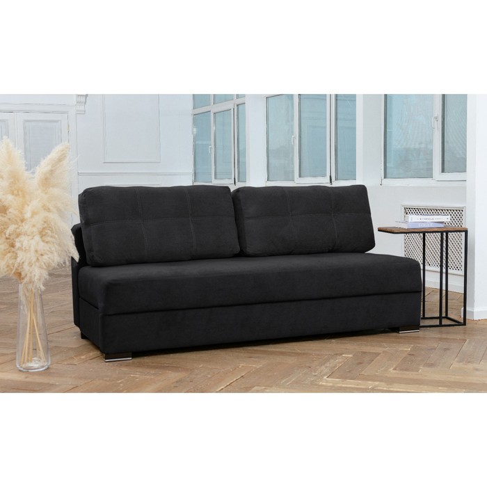 Прямой диван «Кардинал», без локтей, механизм еврокнижка, НПБ, велюр, цвет сatania black