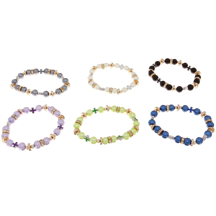 Браслет пластик "Горошинка" с крестиком, цвет МИКС