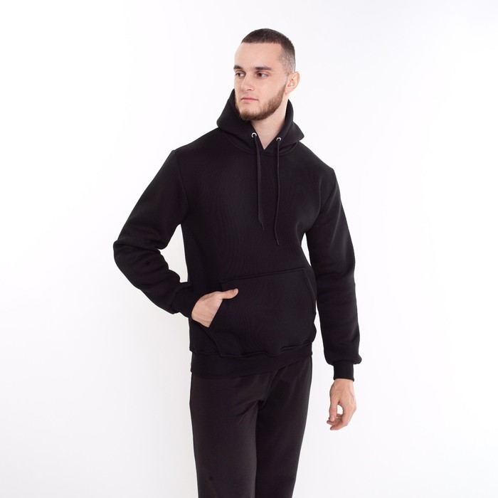 фото Толстовка с начёсом мужская, цвет чёрный, размер 56