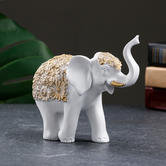 Фигура Слон белый с золотом