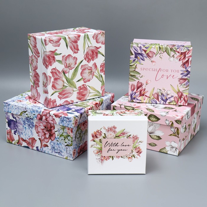 набор подарочных коробок 5 в 1 розовое настроение 14 х 14 х 8 22 х 22 х 12 см Набор коробок 5 в 1, упаковка подарочная, «Цветочный сад», 14 х 14 х 8‒22 х 22 х 12 см