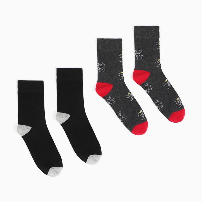 Набор носков мужских (2 пары), цвет чёрный/серый, размер 42-43
