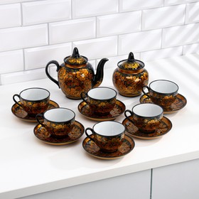 Набор 'Хохлома': чашка чайная, блюдце, сахарница, чайник, высшая категория Ош
