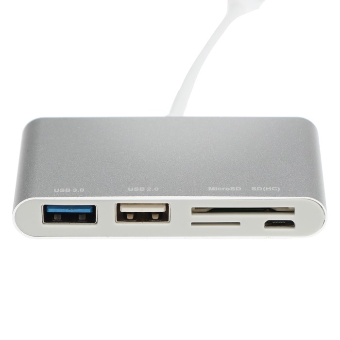 Адаптер Red Line Lite, Type-C - 2 USB/microUSB/microSD/SD, серебристый