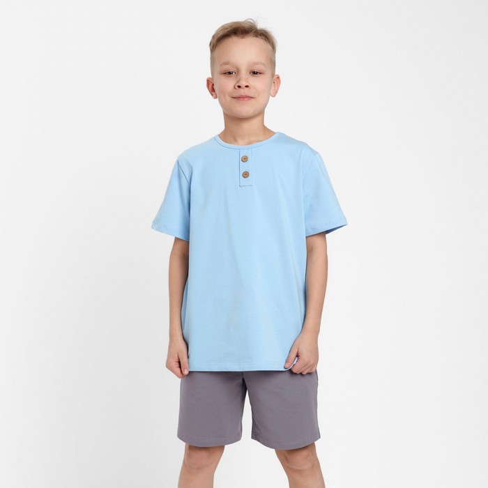 Комплект для мальчика (футболка, шорты) MINAKU цвет св-голубой/серый, рост 140 комплект для мальчика футболка шорты minaku цвет св голубой серый рост 116