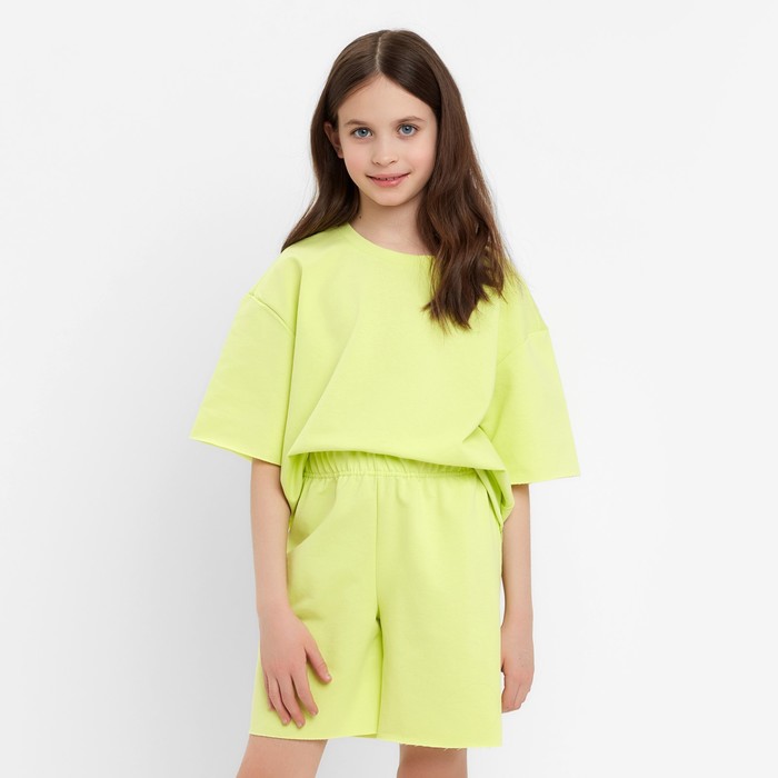 Комплект для девочки (футболка, шорты) MINAKU цвет лимонный, рост 146