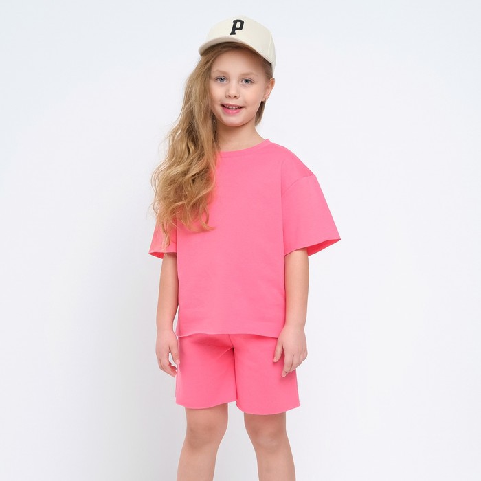 Комплект для девочки (футболка, шорты) MINAKU цвет розовый, рост 128 minaku комплект для девочки футболка шорты minaku цвет лимонный рост 128