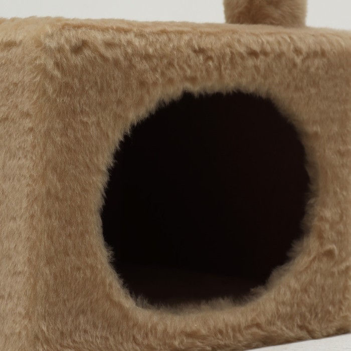 Домик для кошек с двумя полками, овальный вход, джут, 37 х 37 х 111 см, бежевый