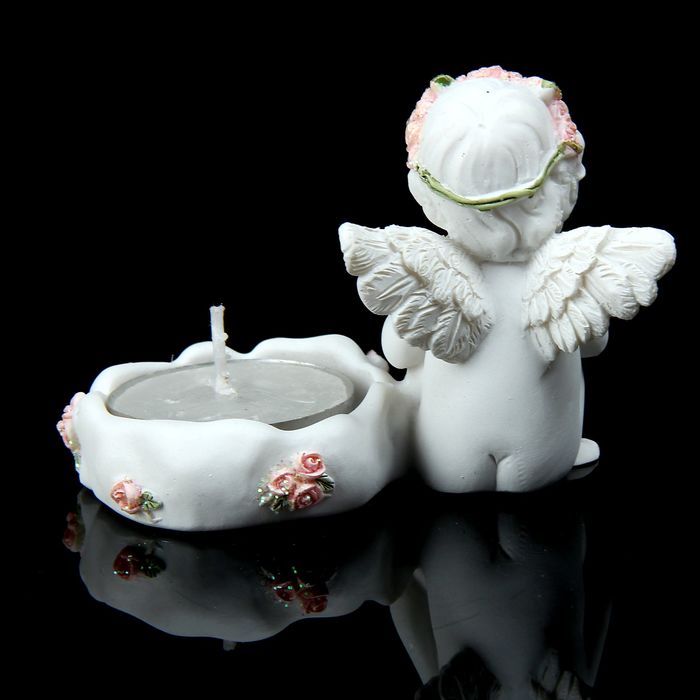 Сувенир "Ангелок в венке из роз у свечи", МИКС