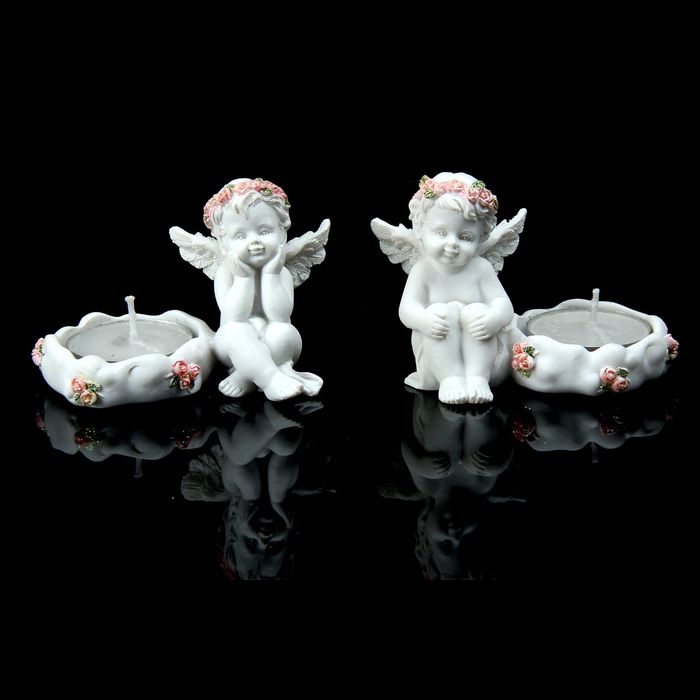 Сувенир "Ангелок в венке из роз у свечи", МИКС