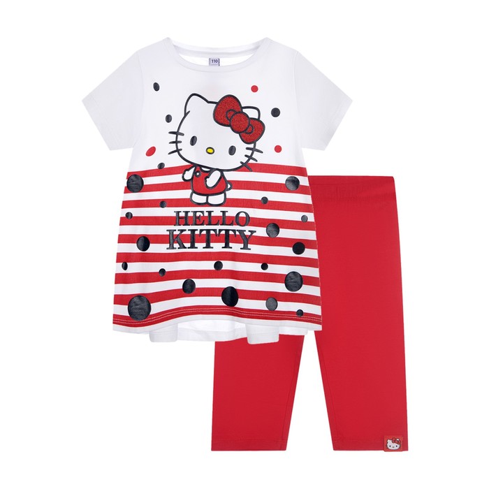 Комплект c принтом Hello Kitty: футболка и леггинсы для девочки, рост 122 см