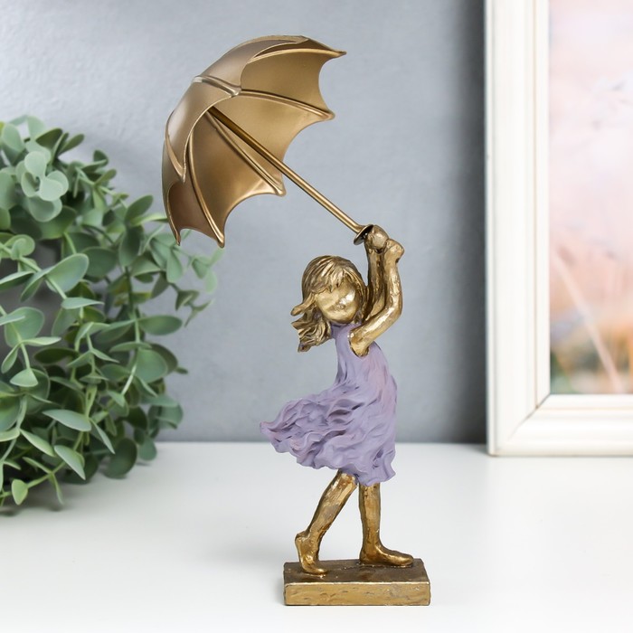 Сувенир полистоун "Девочка с зонтиком на ветру" 4,5х6,5х14 см