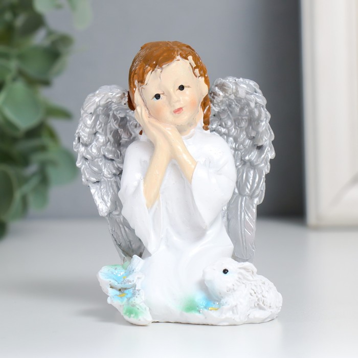 Сувенир полистоун Девочка ангел с кроликом и цветами 6х6,5х8,5 см