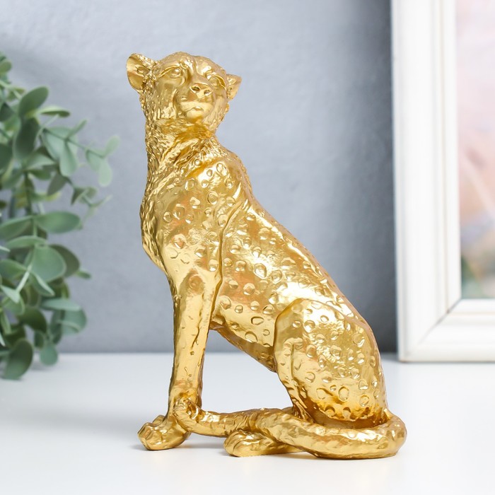 Сувенир полистоун Африканский гепард золото 14,5х6,3х10 см
