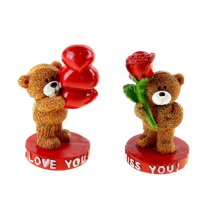 Сувенир "Мишка с розой/с сердечками" на подставке, МИКС