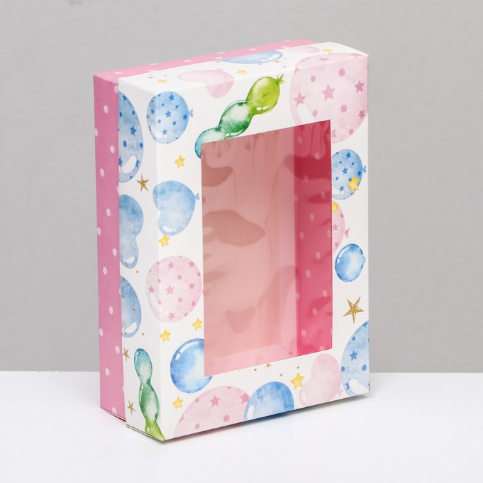 Коробка складная, с окном Шары в день рождения 21 х 15 х 7 см коробка складная с окном весенний взгляд 21 х 15 х 7 см