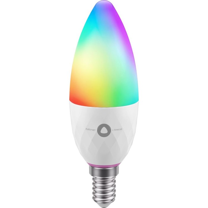 Умная лампа Яндекс, работает с Алисой, светодиодная, цветная, 4,8 Вт, 430 Лм,  Е14, 220 В