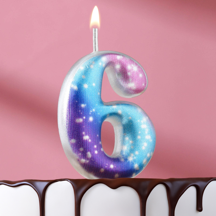 Свеча для торта цифра "6",космос, 4,3х9,5см, 16 мин