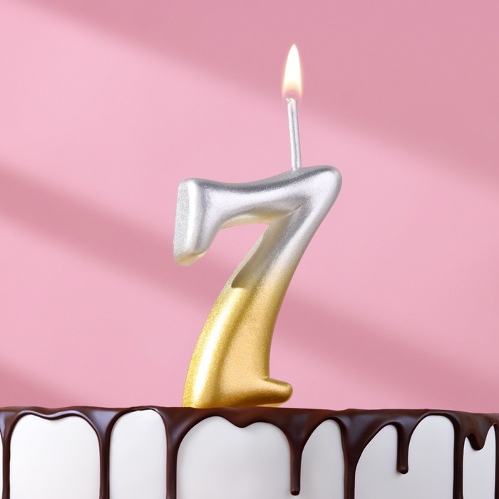 Свеча для торта цифра Овал 7, 5,5 см, золото-серебро свеча для торта цифра овал 8 5 5 см золото серебро