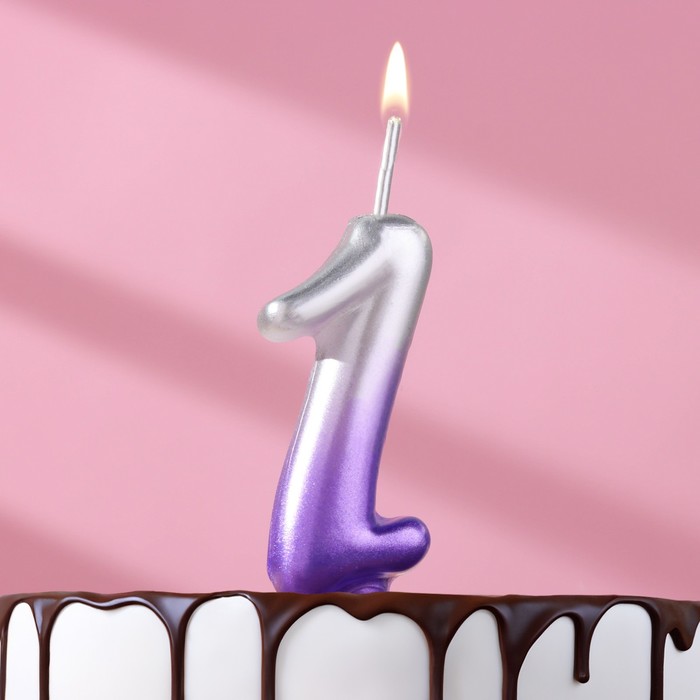Свеча для торта цифра Овал 1, 5,5 см, серебро-сирень свеча для торта цифра овал 7 3 7х7 8 см серебро сирень