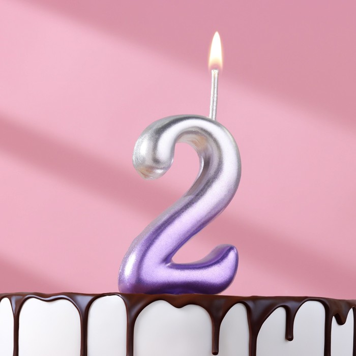 Свеча для торта цифра Овал 2, 5,5 см, серебро-сирень свеча для торта цифра овал 5 5 5 см серебро сирень