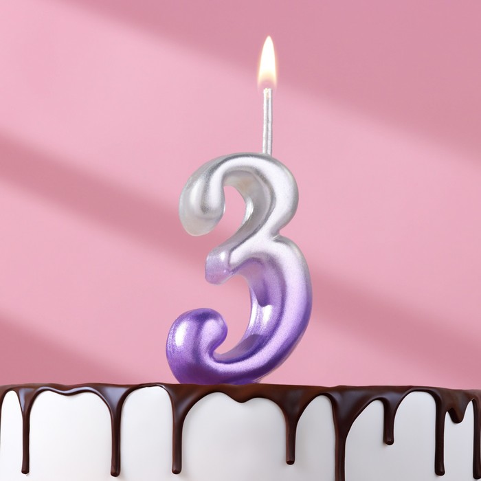 Свеча для торта цифра Овал 3, 5,5 см, серебро-сирень свеча для торта цифра овал 7 3 7х7 8 см серебро сирень
