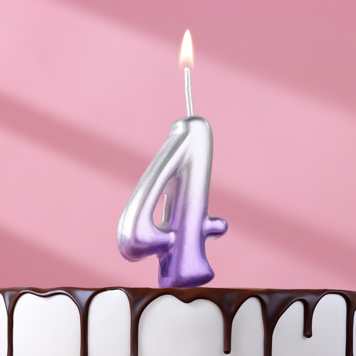 Свеча для торта цифра Овал 4, 5,5 см, серебро-сирень свеча для торта цифра овал 7 3 7х7 8 см серебро сирень