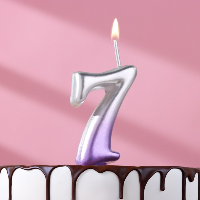 Свеча для торта цифра Овал 7, 5,5 см, серебро-сирень свеча для торта цифра овал 7 3 7х7 8 см серебро сирень