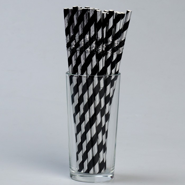 Трубочки для коктейля с гофрой «Спираль», в наборе 25 штук, цвет серебряный, чёрный трубочки для коктейля с гофрой в наборе 25 штук цвет перламутр