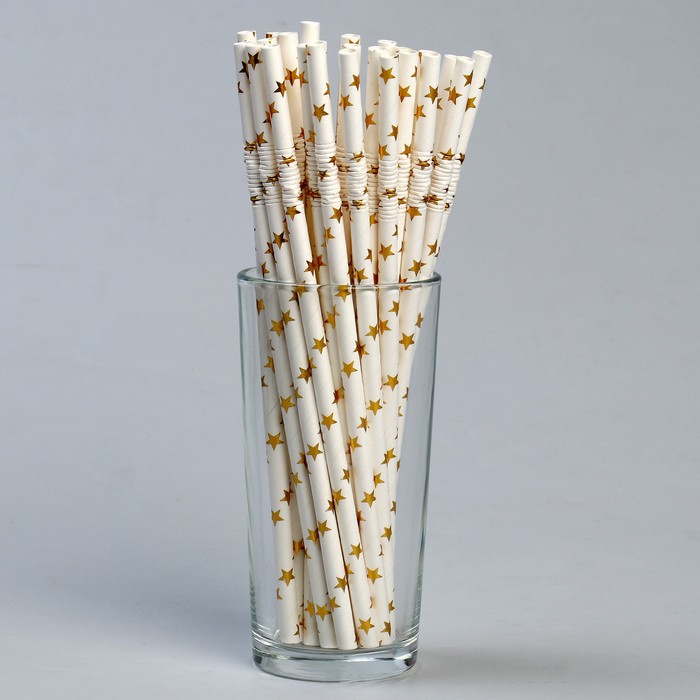 Трубочки для коктейля с гофрой «Звёзды», в наборе 25 штук, цвет золотой