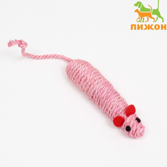 Игрушка сизалевая Длинная мышь, 14,5 см, розовая