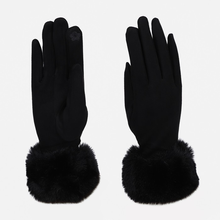 Перчатки жен 24*1*8,5 см, замша, безразм, без утеплителя, манжет мех, черный