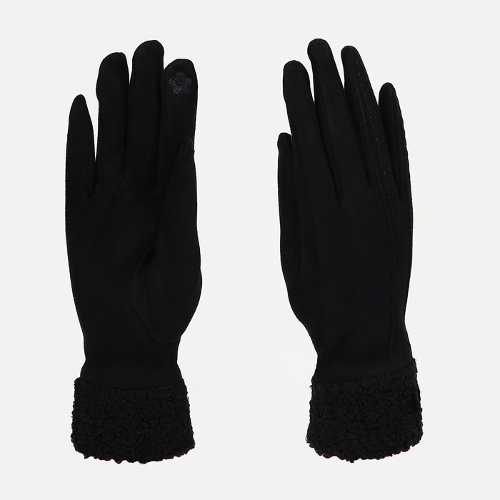 Перчатки жен 24*1*8,5 см, замша, безразм, без утеплителя, манжет барашек, черный