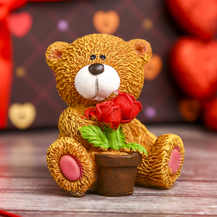 Сувенир "Мишка с сердцами/с цветами в кашпо", МИКС