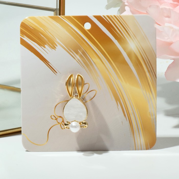 Брошь «Зайчик» с бантиком, цвет белый в матовом золоте сувенир из стекла зайчик с бантиком