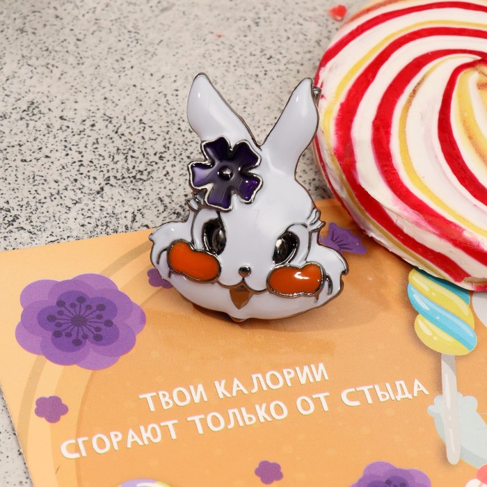 Брошь «Кролик» румяные щёчки, цвет бело-оранжевый в сером металле брошь кролик румяные щёчки цвет бело оранжевый в сером металле