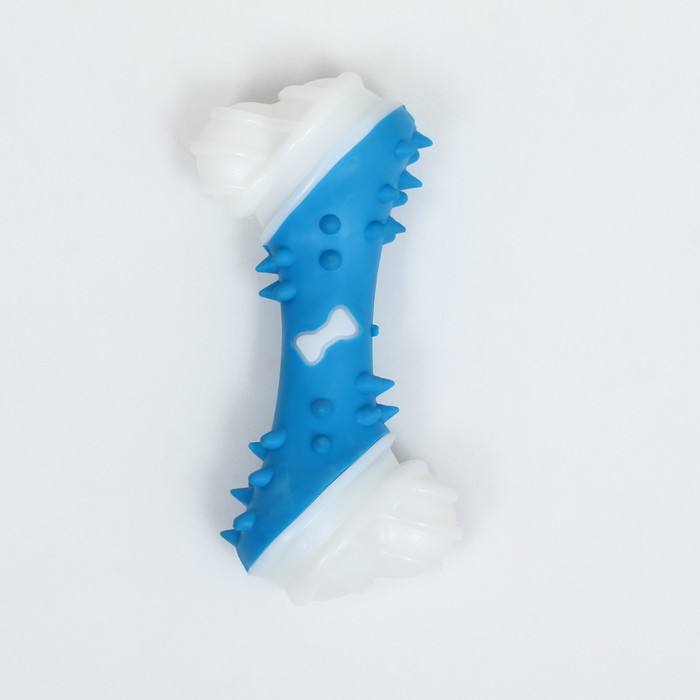 Игрушка двухслойная (твердый и мягкий пластик) "Кость", 12 см, голубая