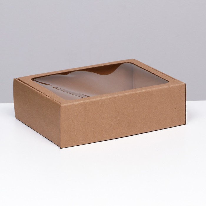 цена Коробка самосборная с окном, бурая, 31 х 22 х 9,5 см