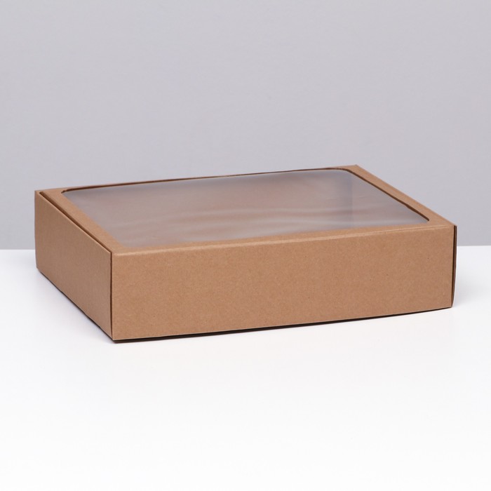 цена Коробка самосборная с окном, бурая, 38 х 28 х 9 см
