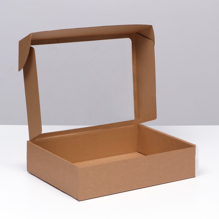 Коробка самосборная с окном, бурая, 38 х 28 х 9 см