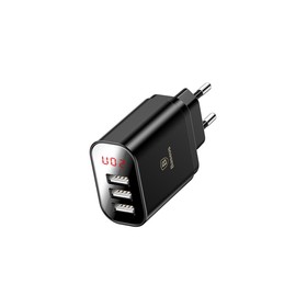 

Сетевое зарядное устройство Baseus, 3 USB, 2.4 A, дисплей, черный