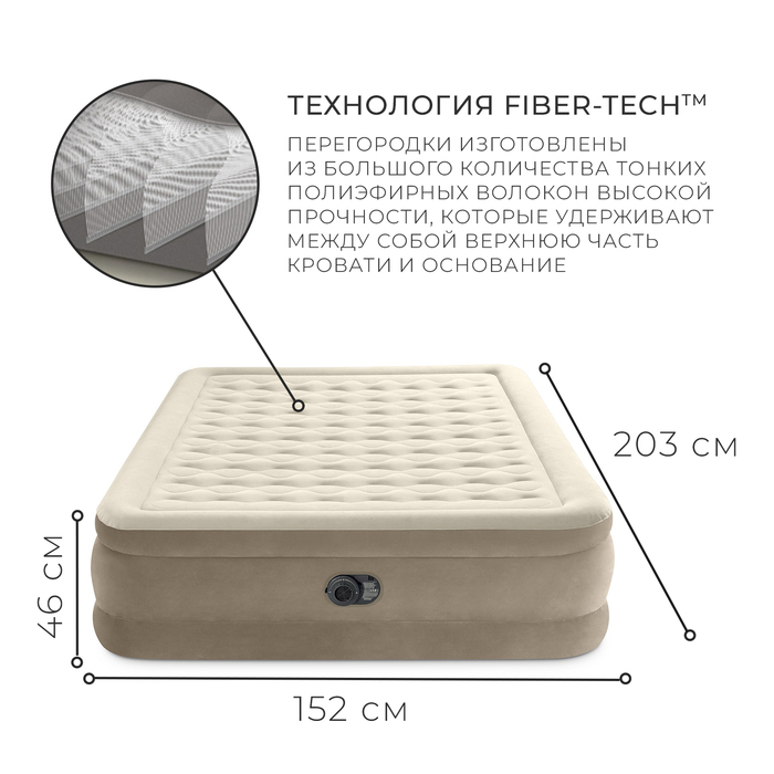 фото Кровать надувная queen ultra plush airbed 152 х 203 х 46 см, с встроенным насосом 64428nd intex