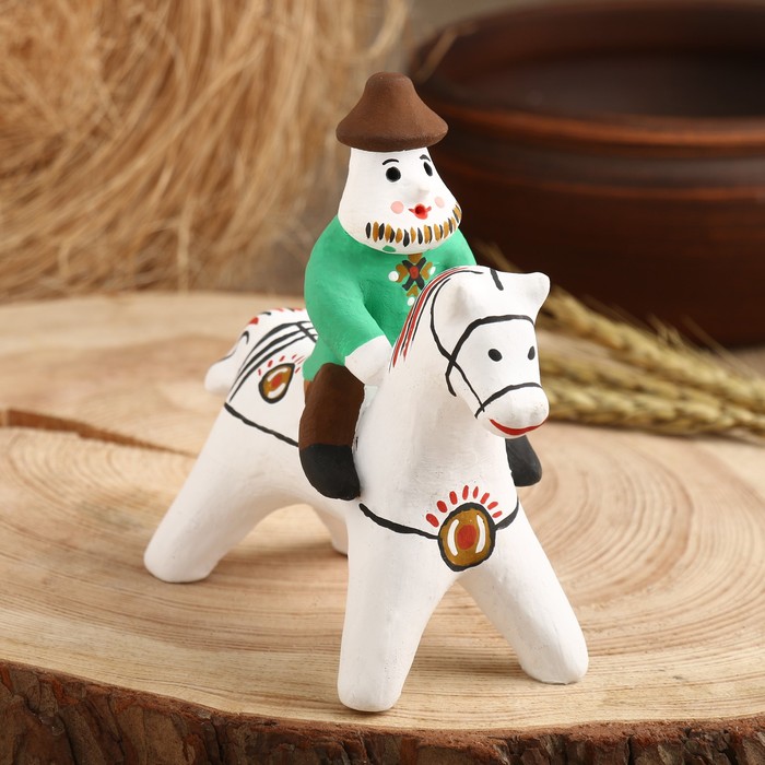 Сувенир Мужик на коне, каргопольская игрушка