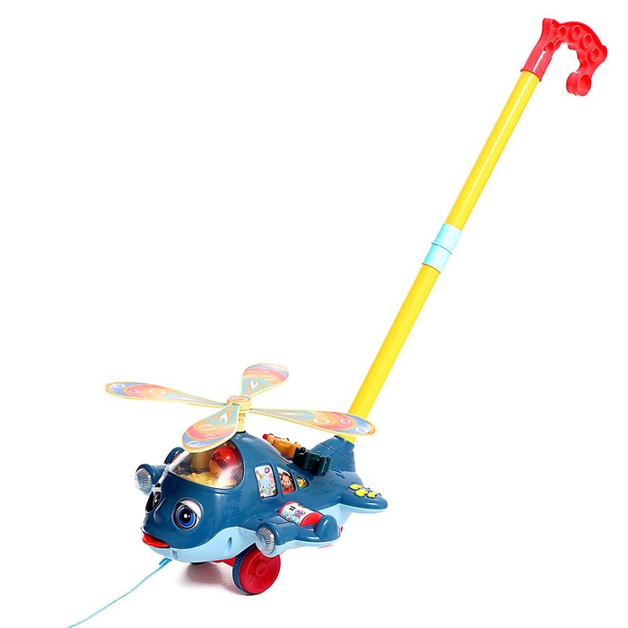 Каталка на палочке и верёвке "Весёлый самолетик", цвета МИКС