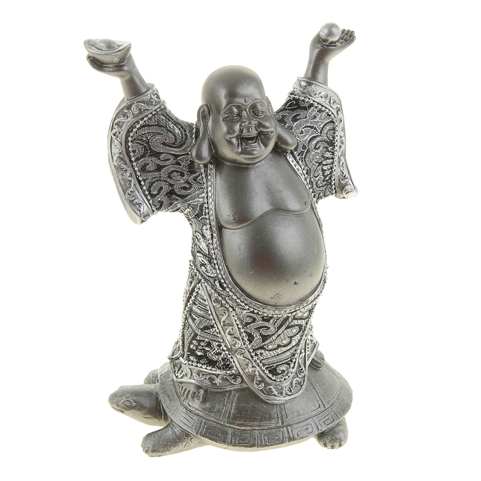 Нэцкэ под металл "Хотей в ткани со слитком на черепахе долголетия"