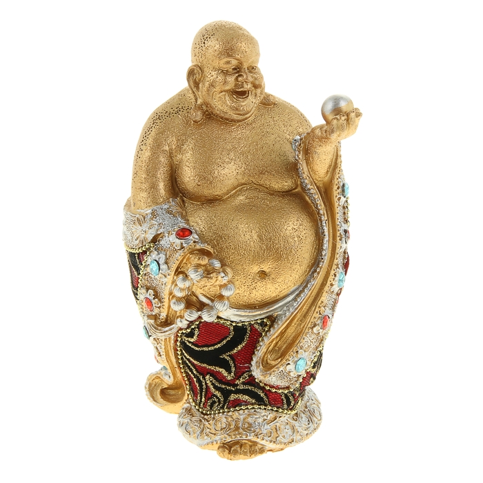 Нэцкэ под золото "Хотей в ткани с четками и жемчужиной желаний"