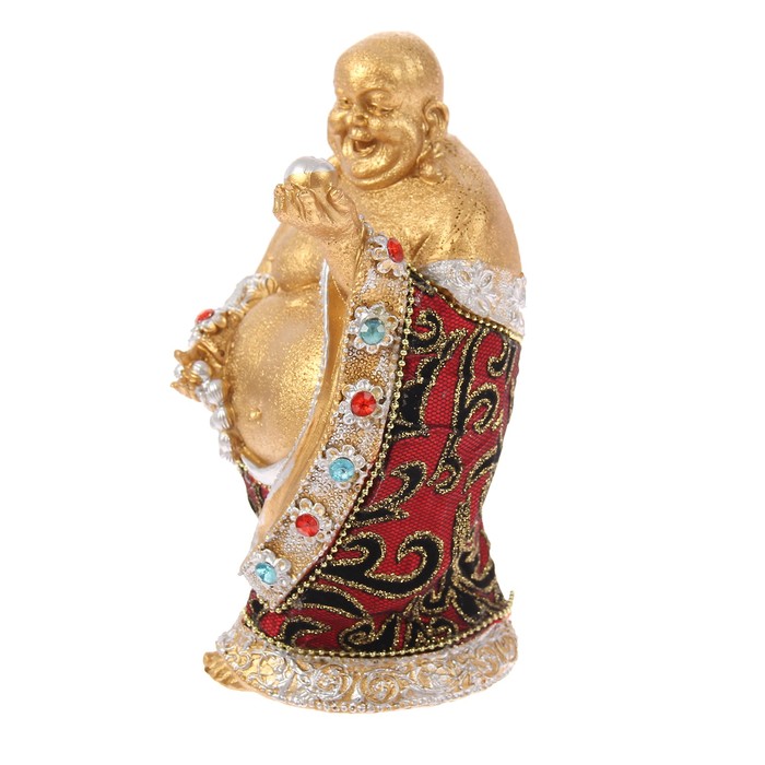 Нэцкэ под золото "Хотей в ткани с четками и жемчужиной желаний"